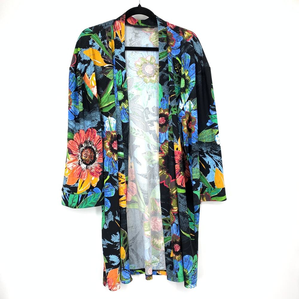 Attitudes By Renee Open Front Long Sleeve Cover Top Multicolor Floral Print Sz L